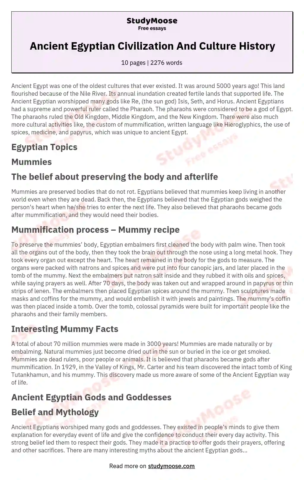 Ancient Egyptian Civilization And Culture History essay