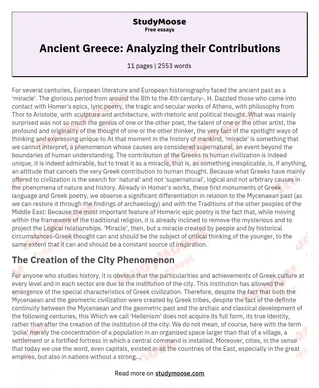 Ancient Greece: Analyzing their Contributions essay