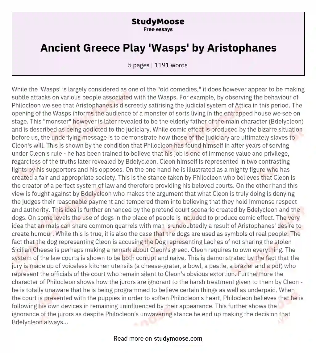 Ancient Greece Play 'Wasps' by Aristophanes essay