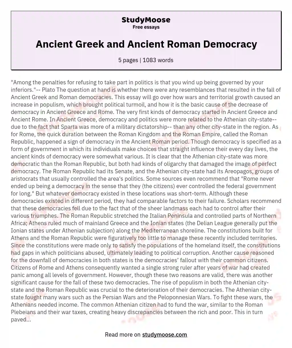 Ancient Greek and Ancient Roman Democracy