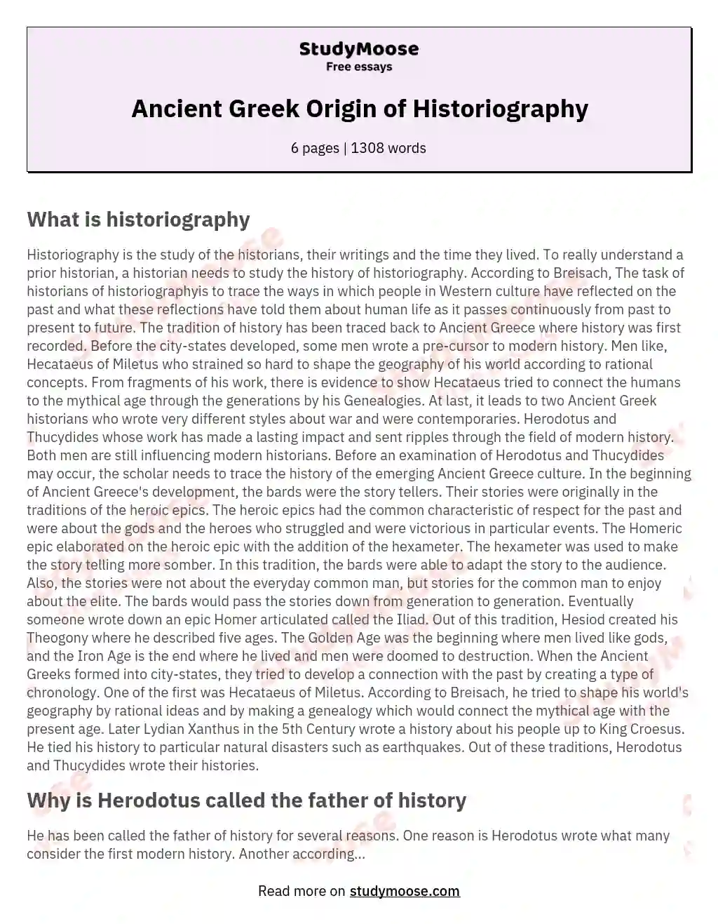 Ancient Greek Origin of Historiography essay