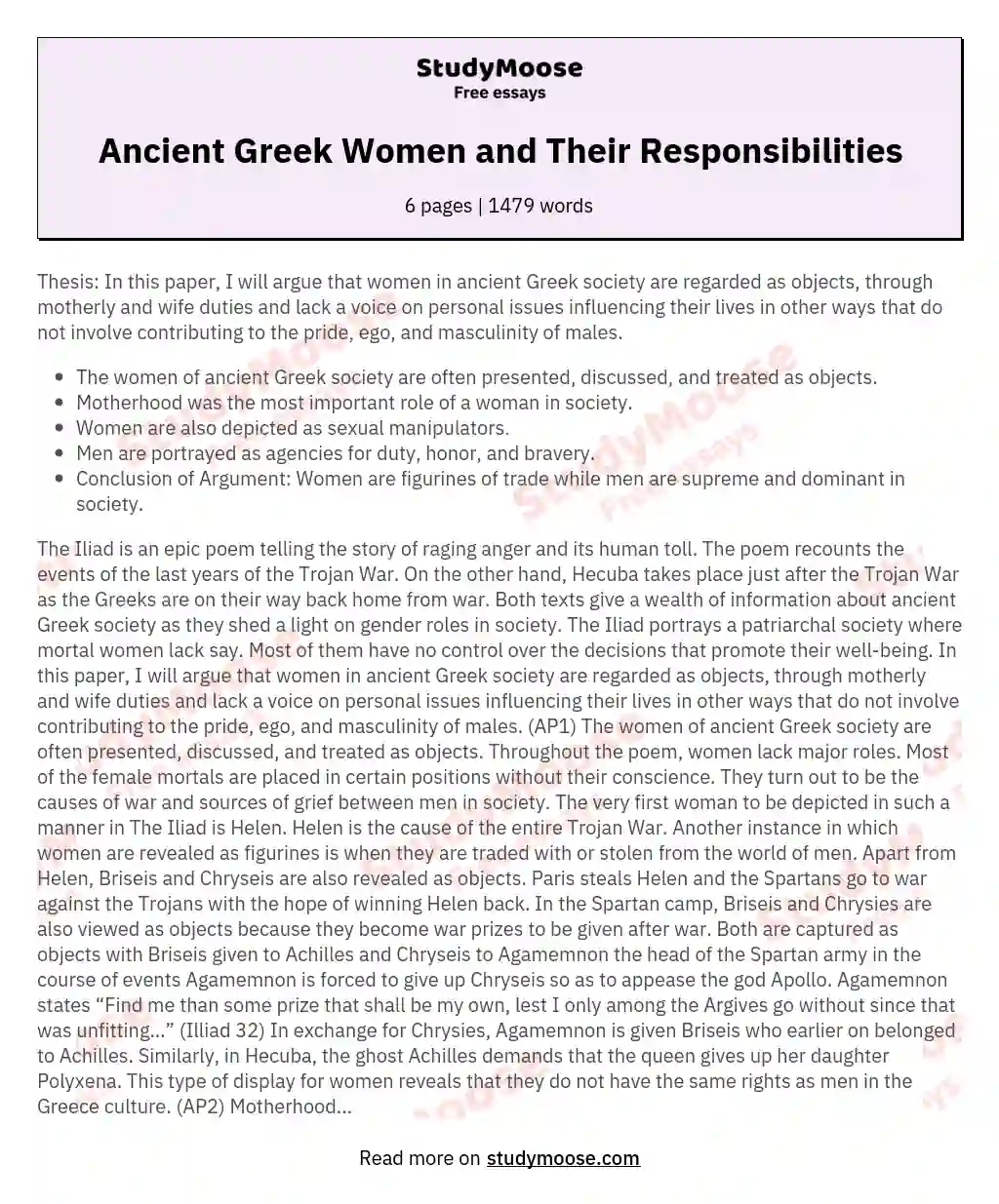 Ancient Greek Women and Their Responsibilities essay