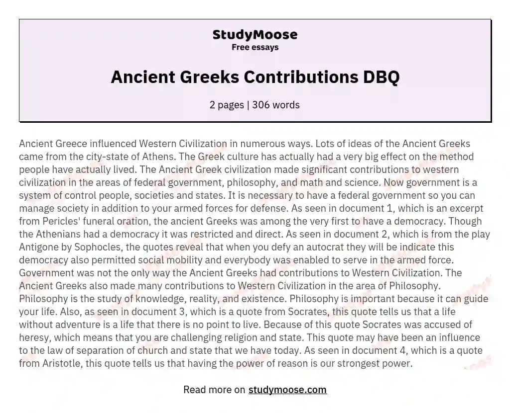Ancient Greeks Contributions DBQ essay