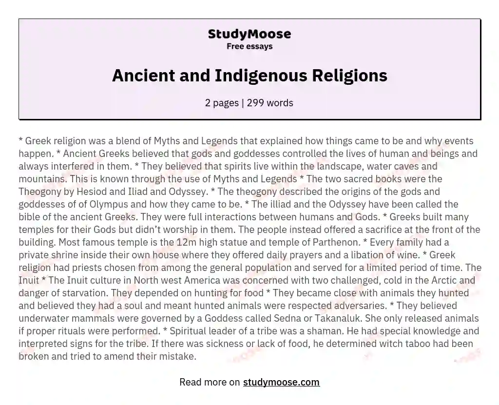 Ancient and Indigenous Religions essay