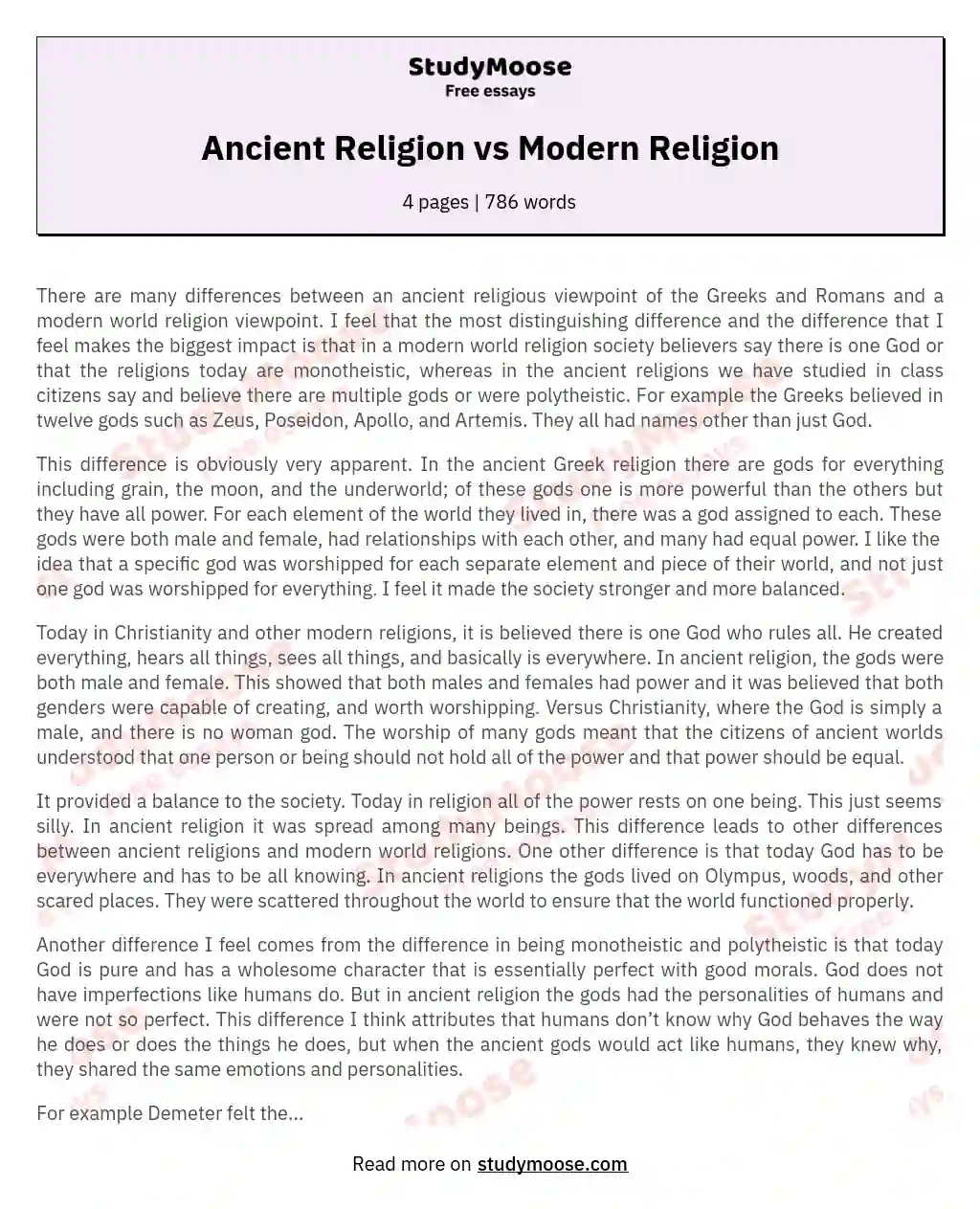 Ancient Religion vs Modern Religion