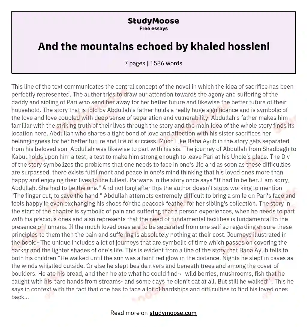 And the mountains echoed by khaled hossieni essay