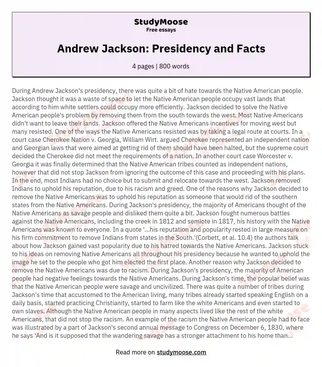 Andrew Jackson: Presidency and Facts