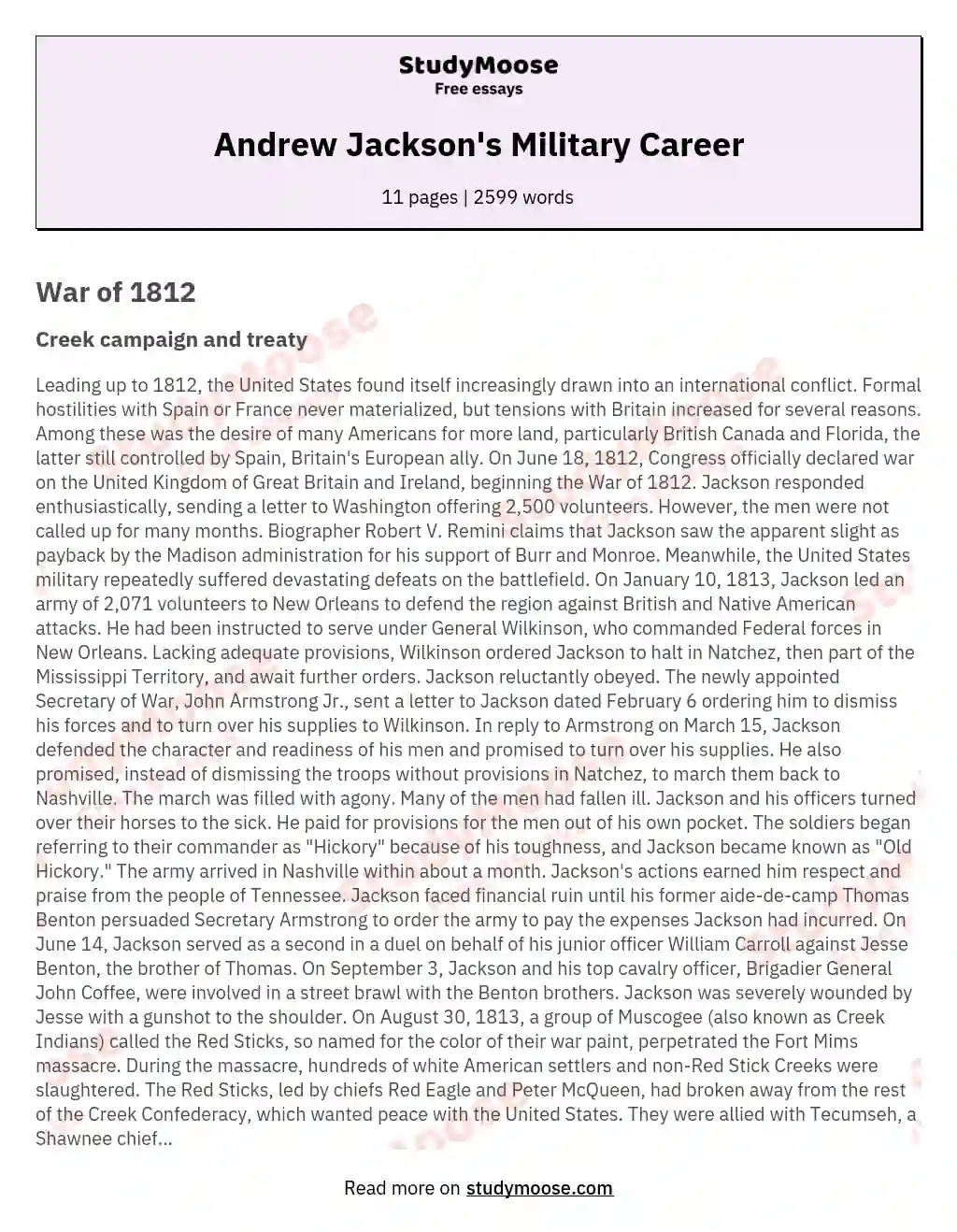 Andrew Jackson's Military Career essay