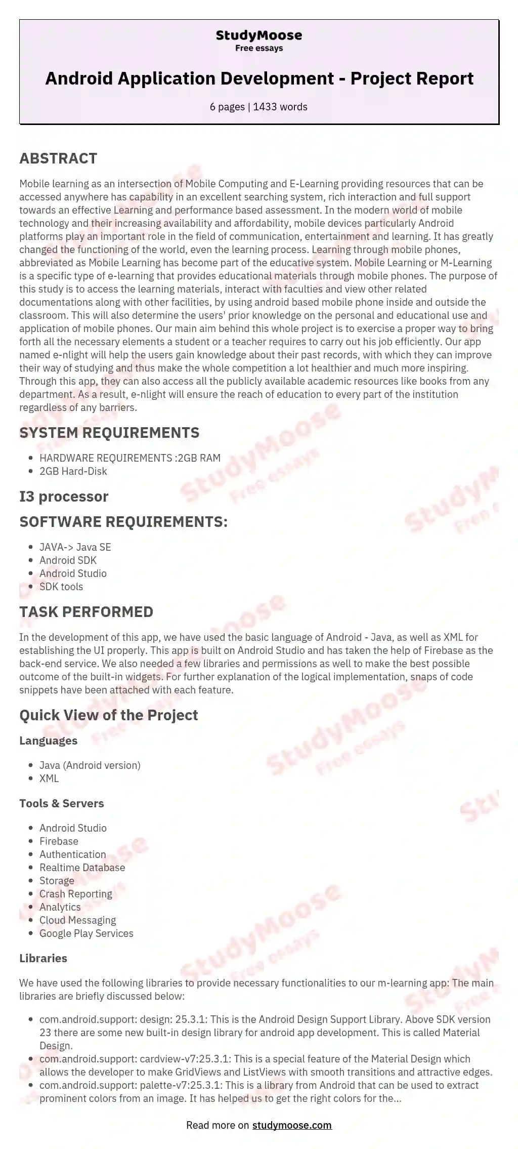 Android Application Development - Project Report essay