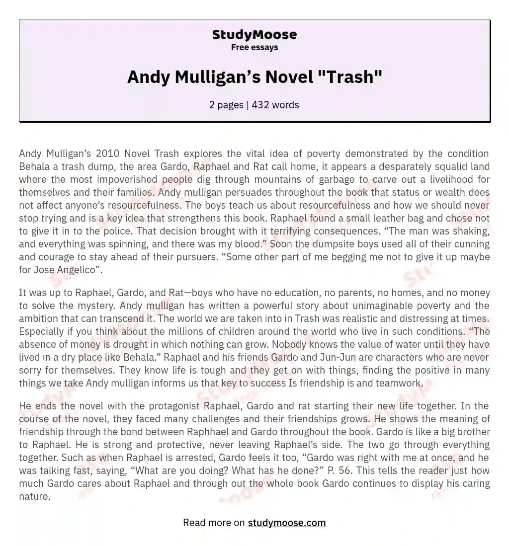 Andy Mulligan’s Novel "Trash" essay