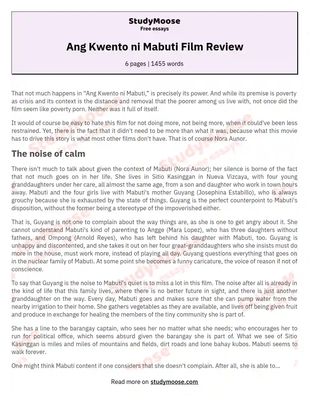 Ang Kwento ni Mabuti Film Review essay