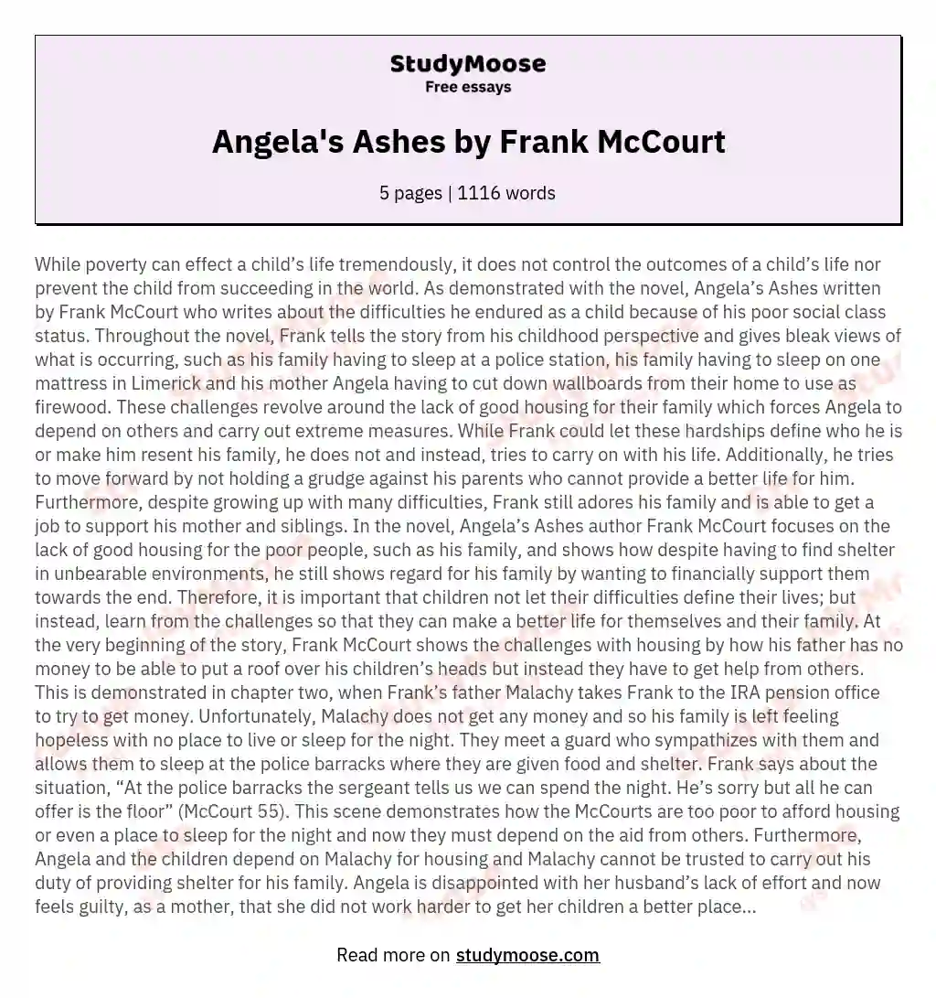 Angela's Ashes by Frank McCourt essay