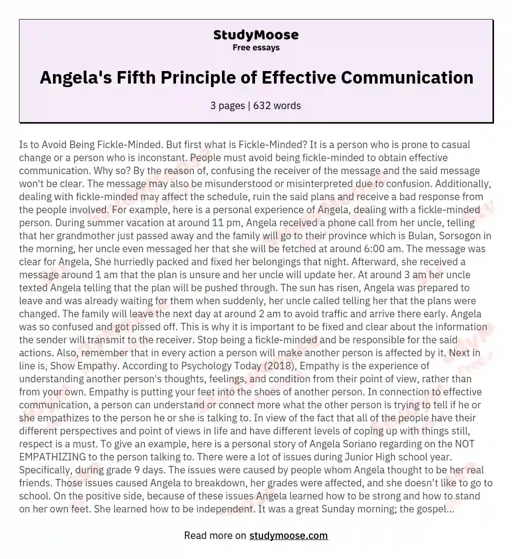 Angela's Fifth Principle of Effective Communication essay