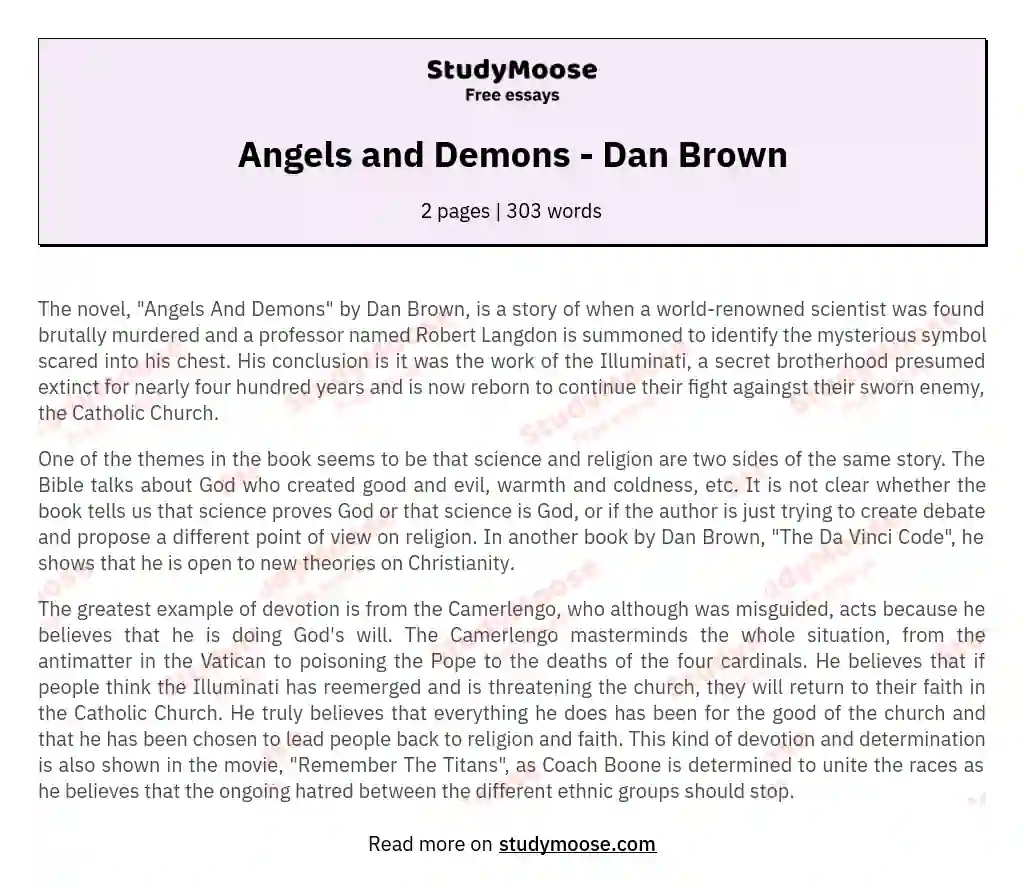 Angels and Demons - Dan Brown essay
