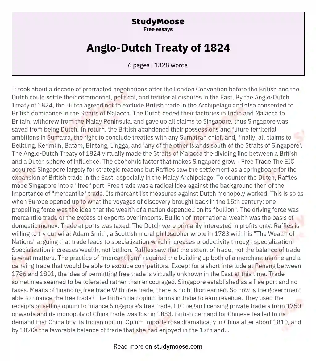 Anglo-Dutch Treaty of 1824 essay