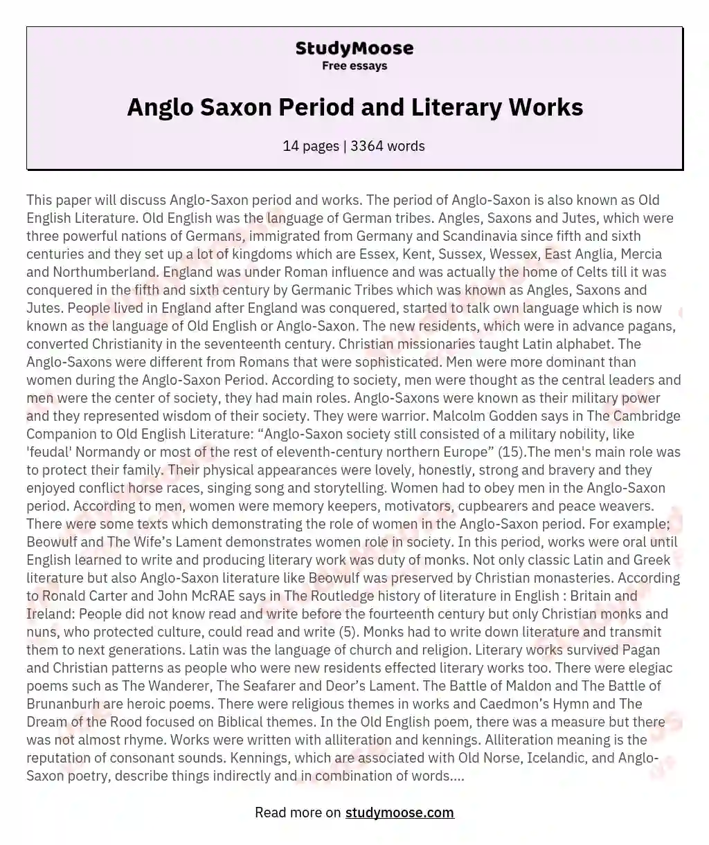 Anglo Saxon Period and Literary Works