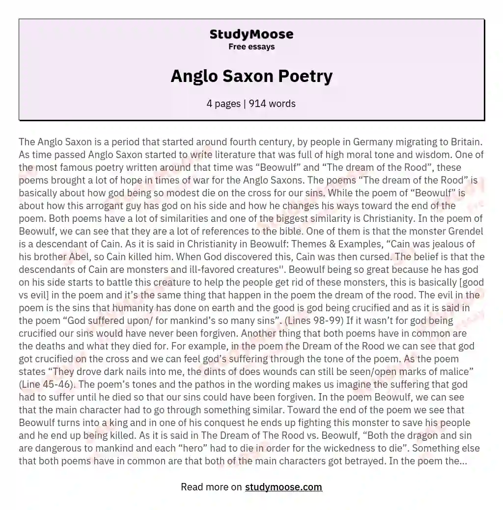 Anglo Saxon Poetry essay