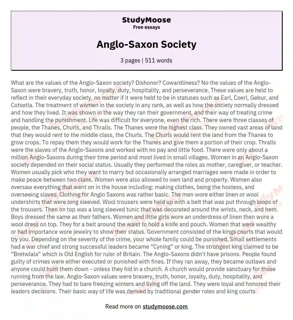 Anglo-Saxon Society essay