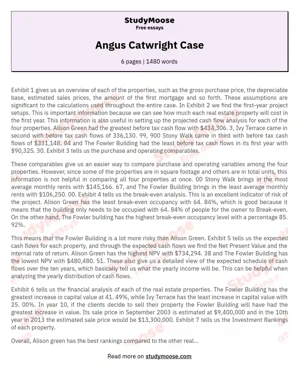 Angus Catwright Case essay