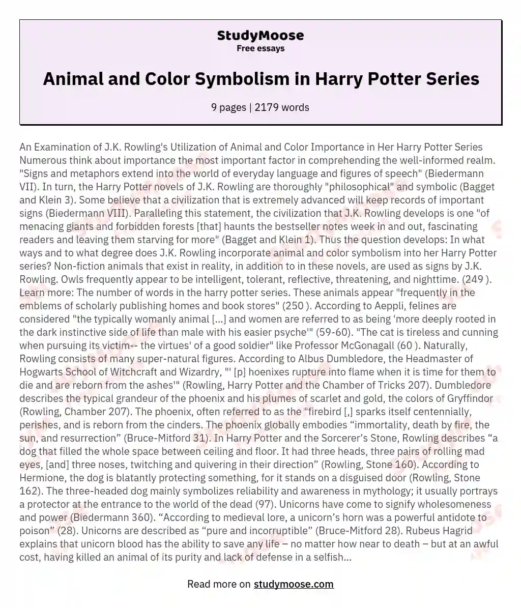 Animal and Color Symbolism in Harry Potter Series