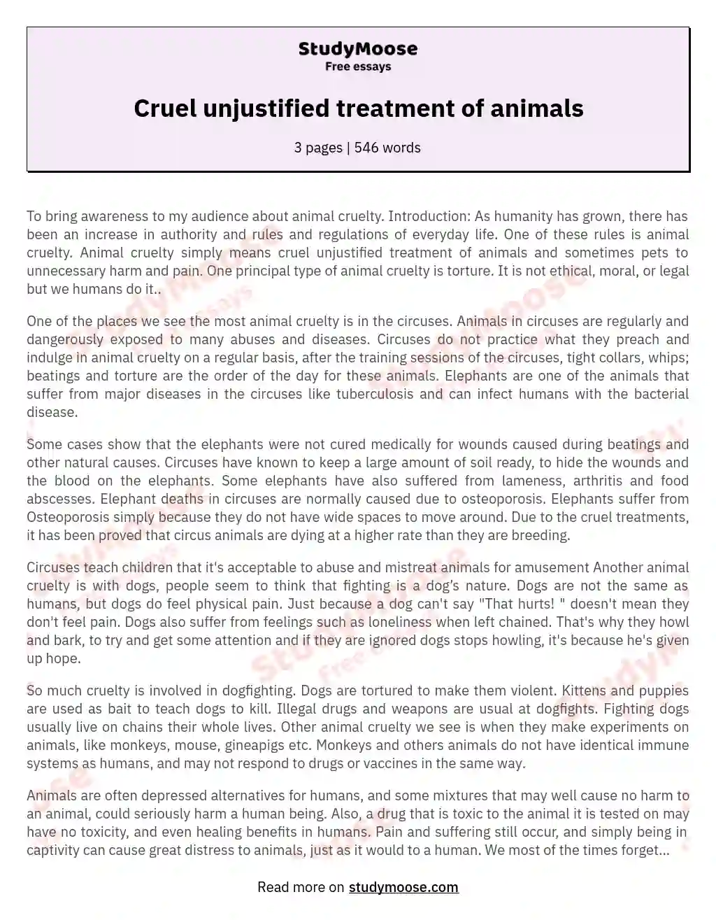 Cruel unjustified treatment of animals