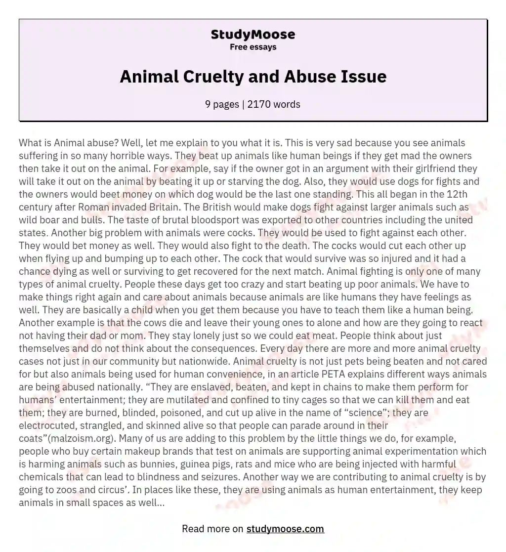 Animal Cruelty and Abuse Issue essay