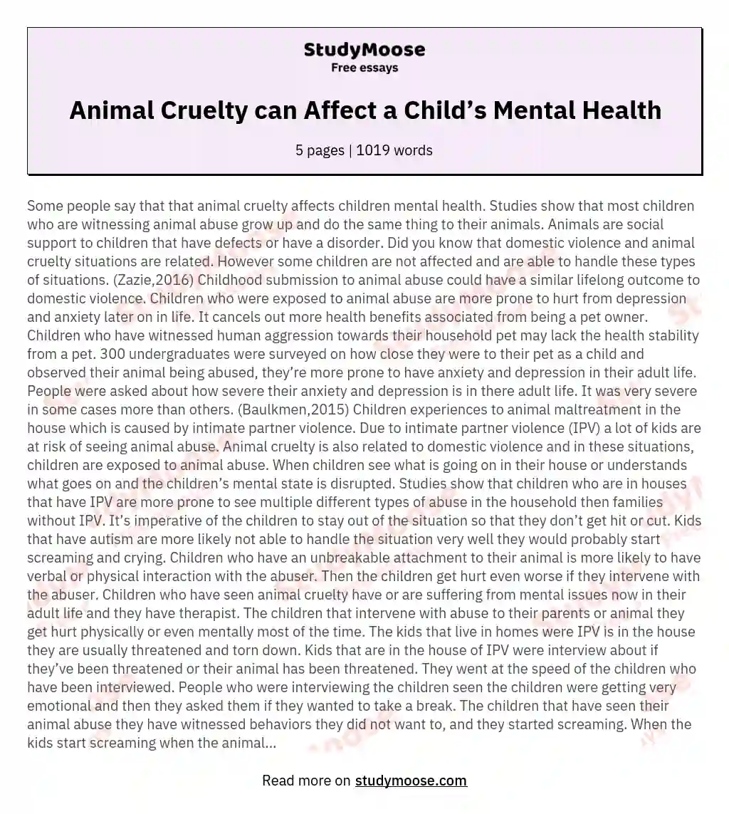Animal Cruelty can Affect a Child's Mental Health Free Essay Example
