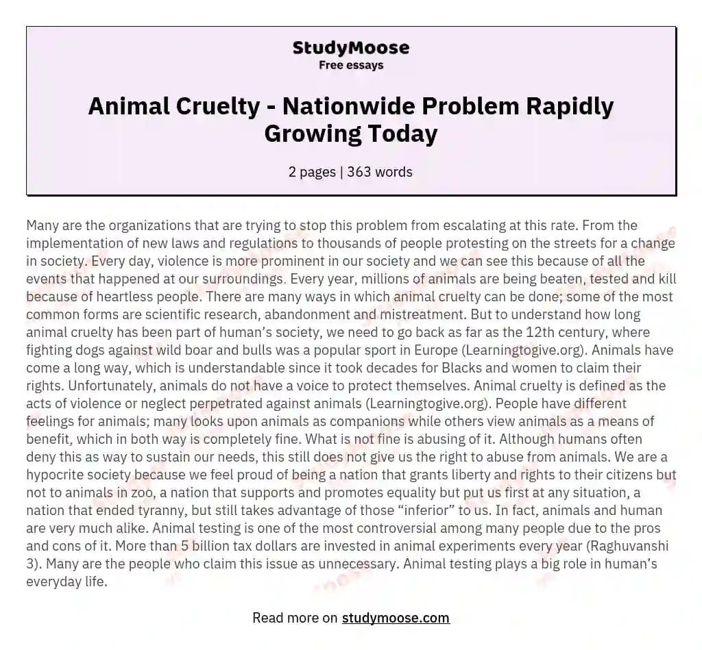 Animal Cruelty - Nationwide Problem Rapidly Growing Today essay