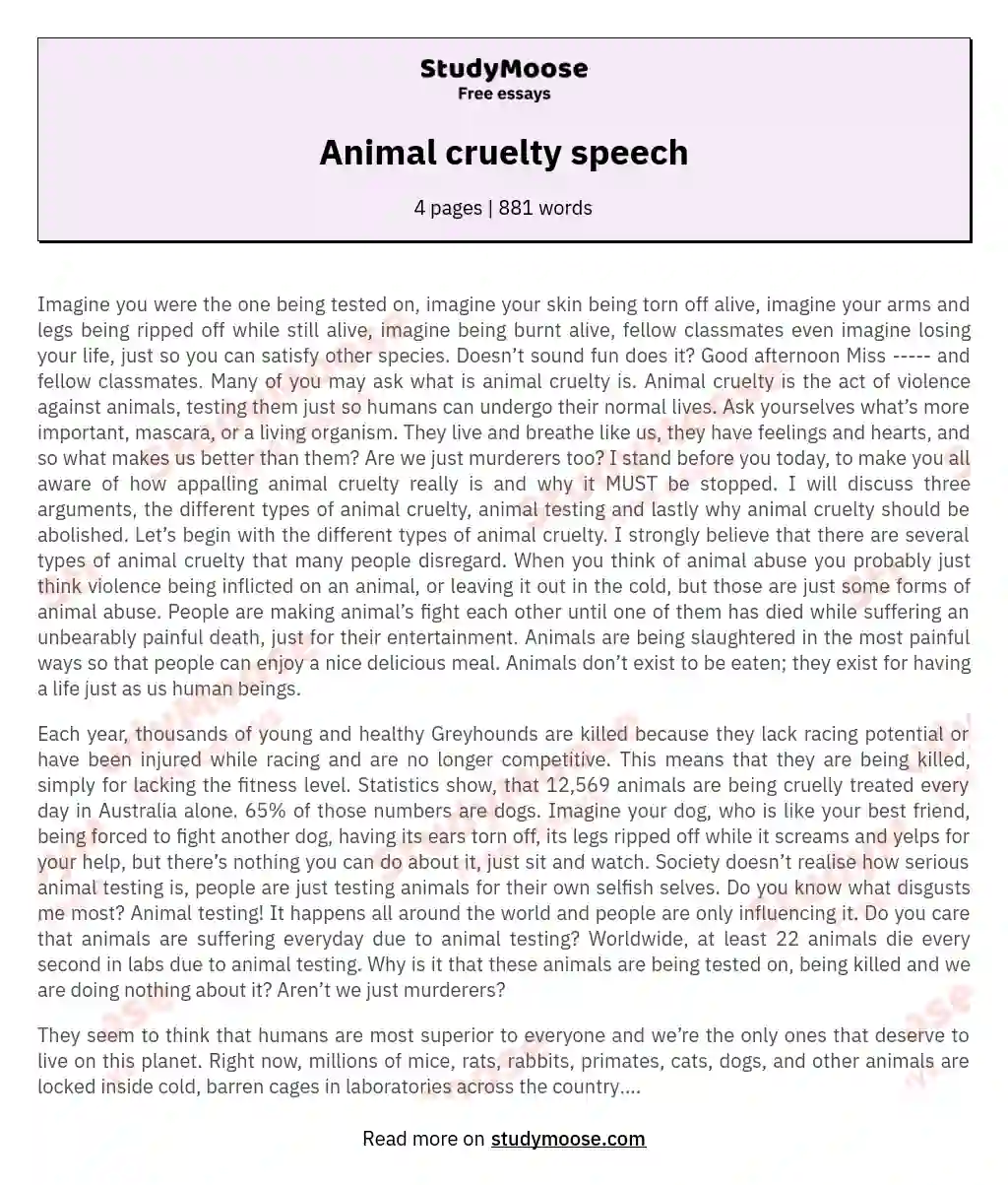 Animal cruelty speech essay
