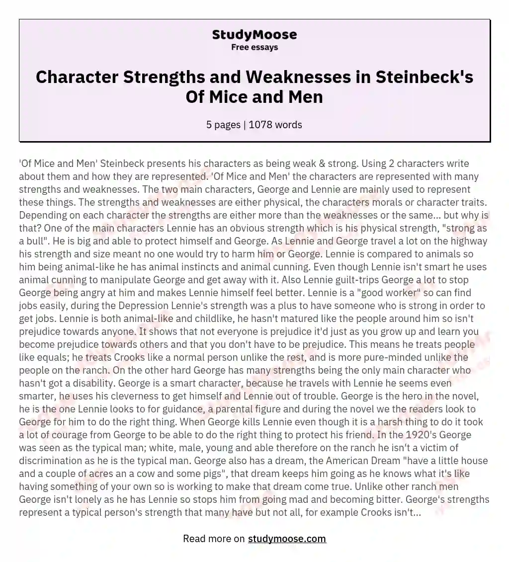 Character Strengths and Weaknesses in Steinbeck's Of Mice and Men essay