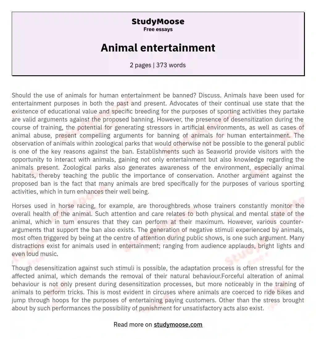 Animal entertainment essay
