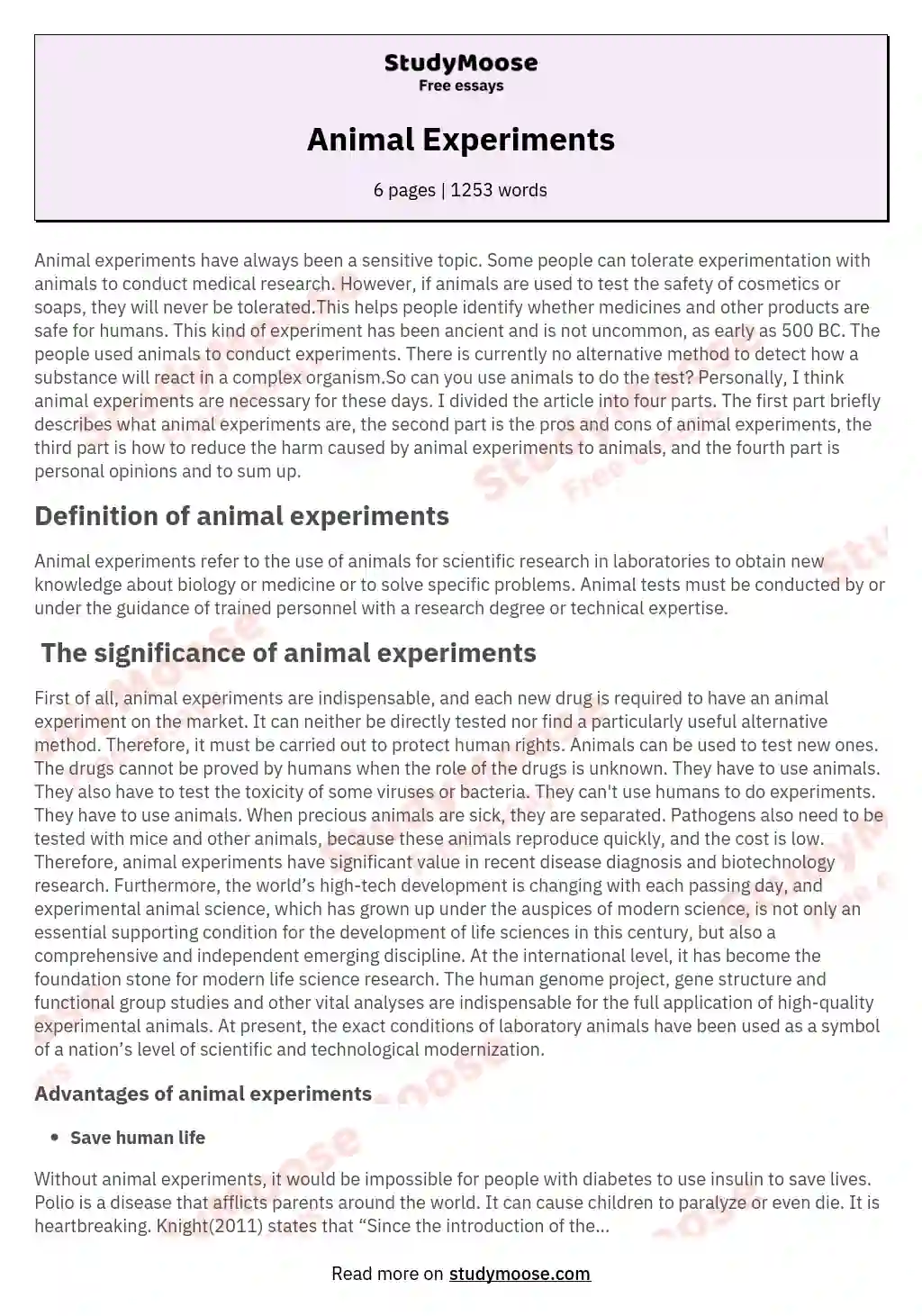 essay about animal experimentation