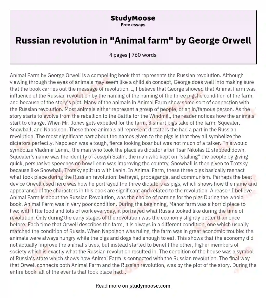 Russian revolution in "Animal farm" by George Orwell