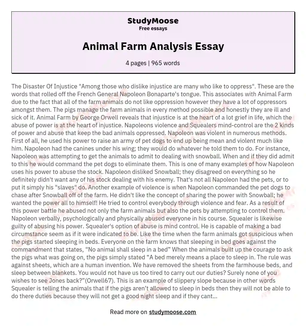 Animal Farm Analysis Essay Free Essay Example