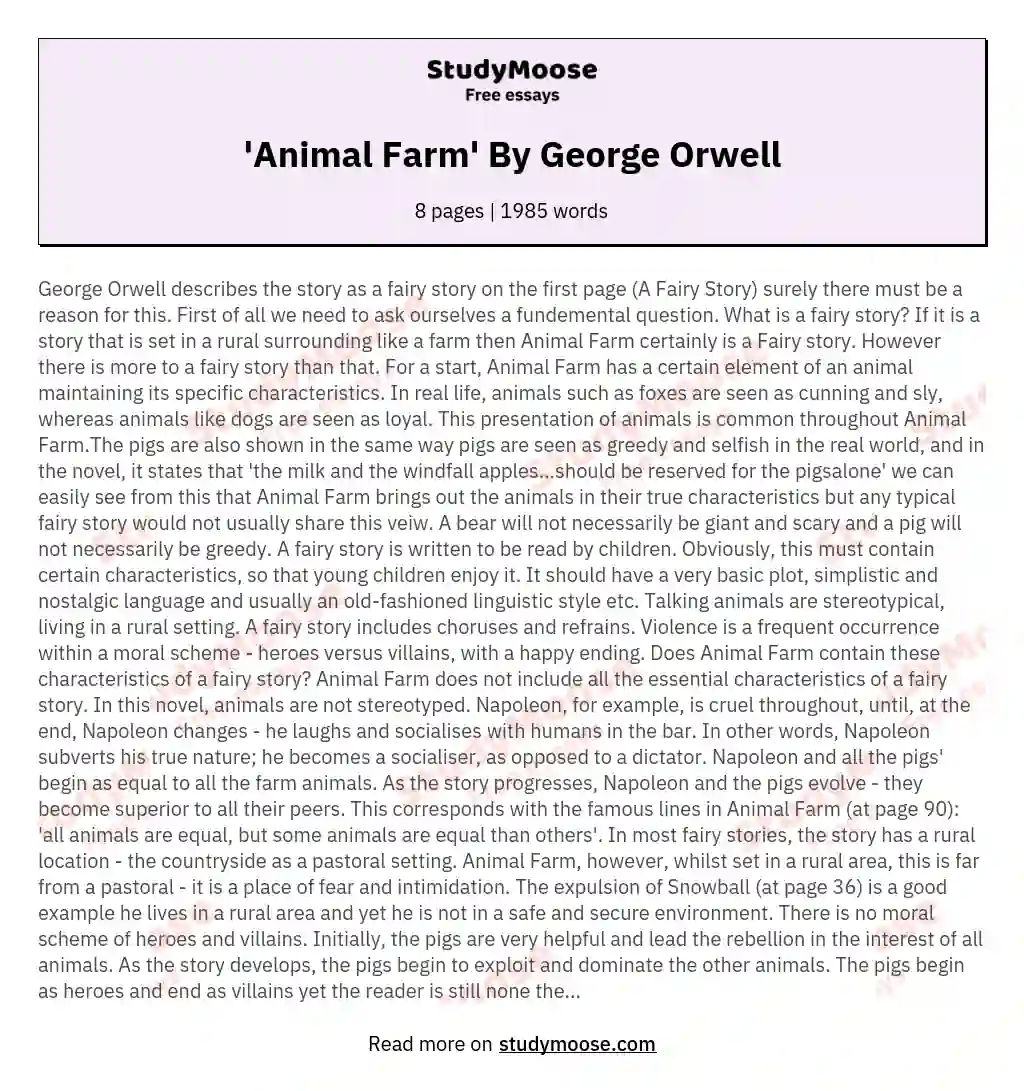 'Animal Farm' By George Orwell