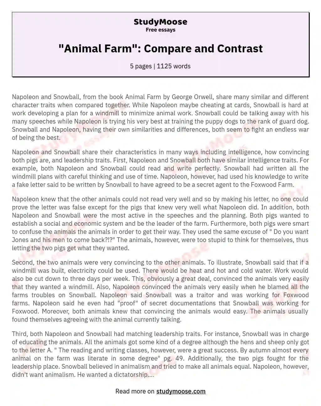 "Animal Farm": Compare and Contrast essay