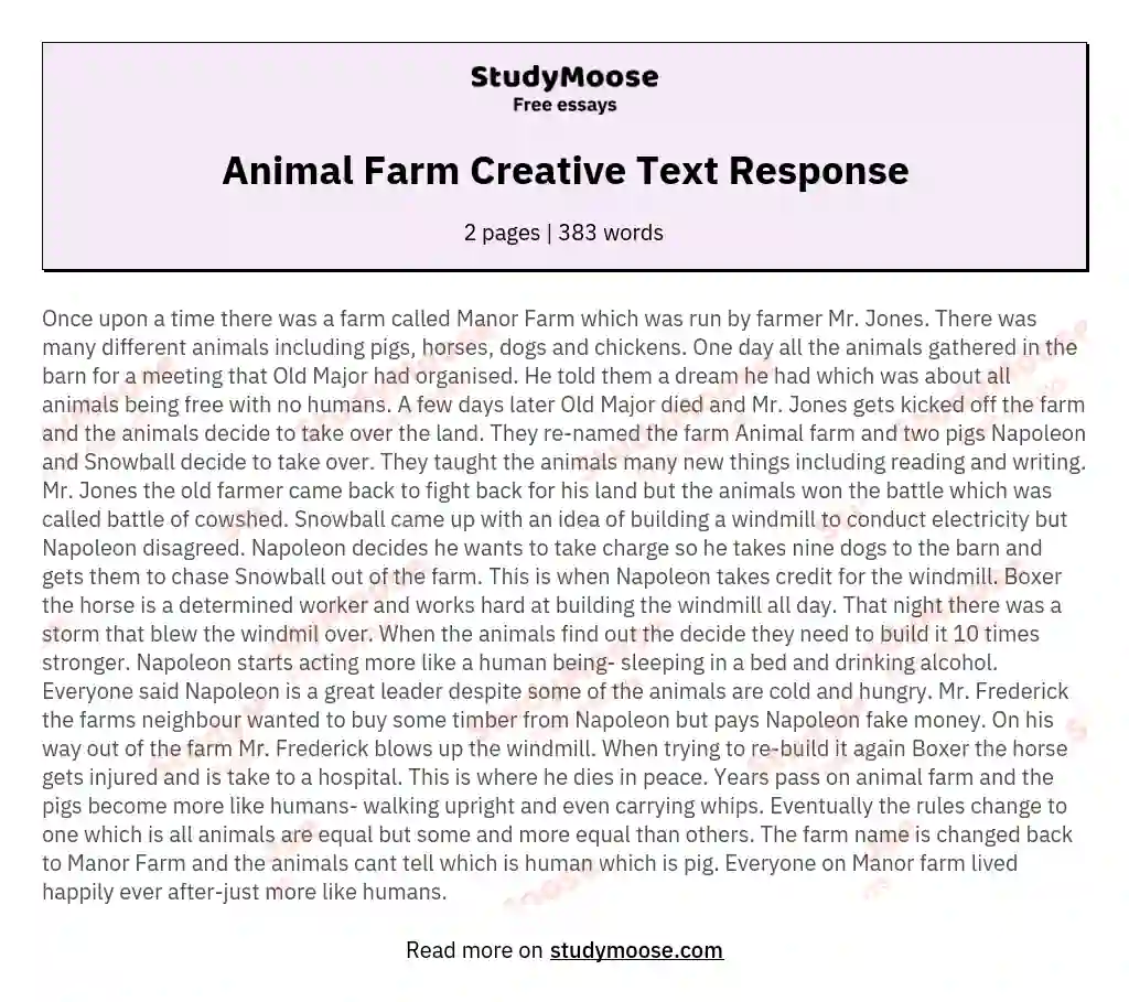 Animal Farm Creative Text Response essay
