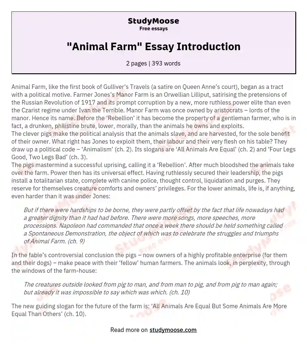 "Animal Farm" Essay Introduction