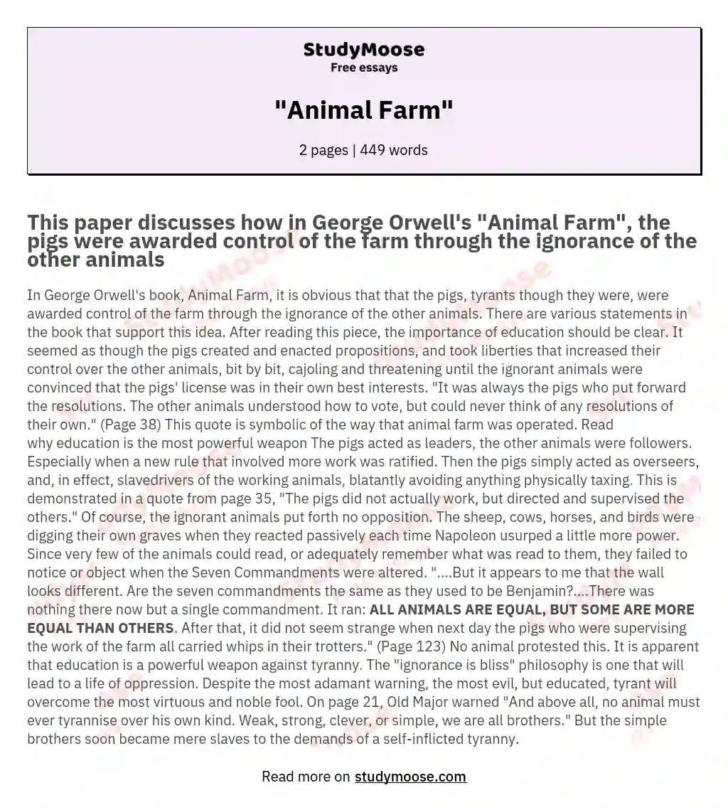 "Animal Farm" essay