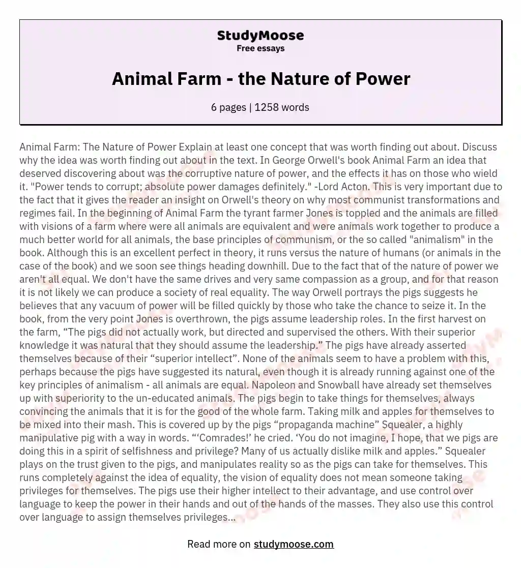 Animal Farm - the Nature of Power essay