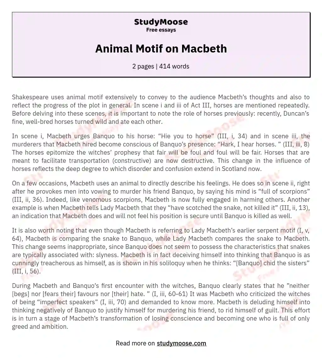 Animal Motif on Macbeth essay