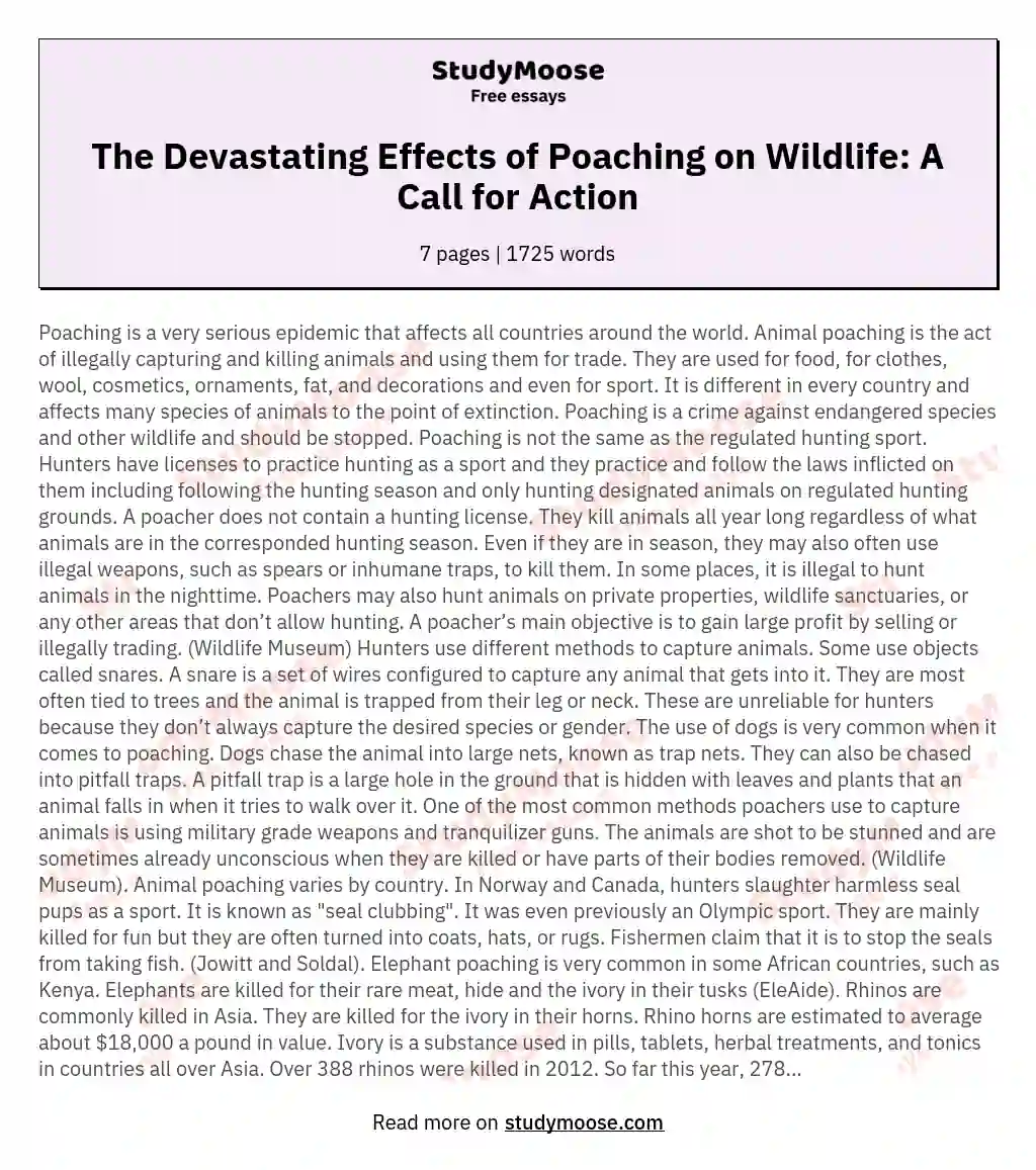 The Devastating Effects of Poaching on Wildlife: A Call for Action essay