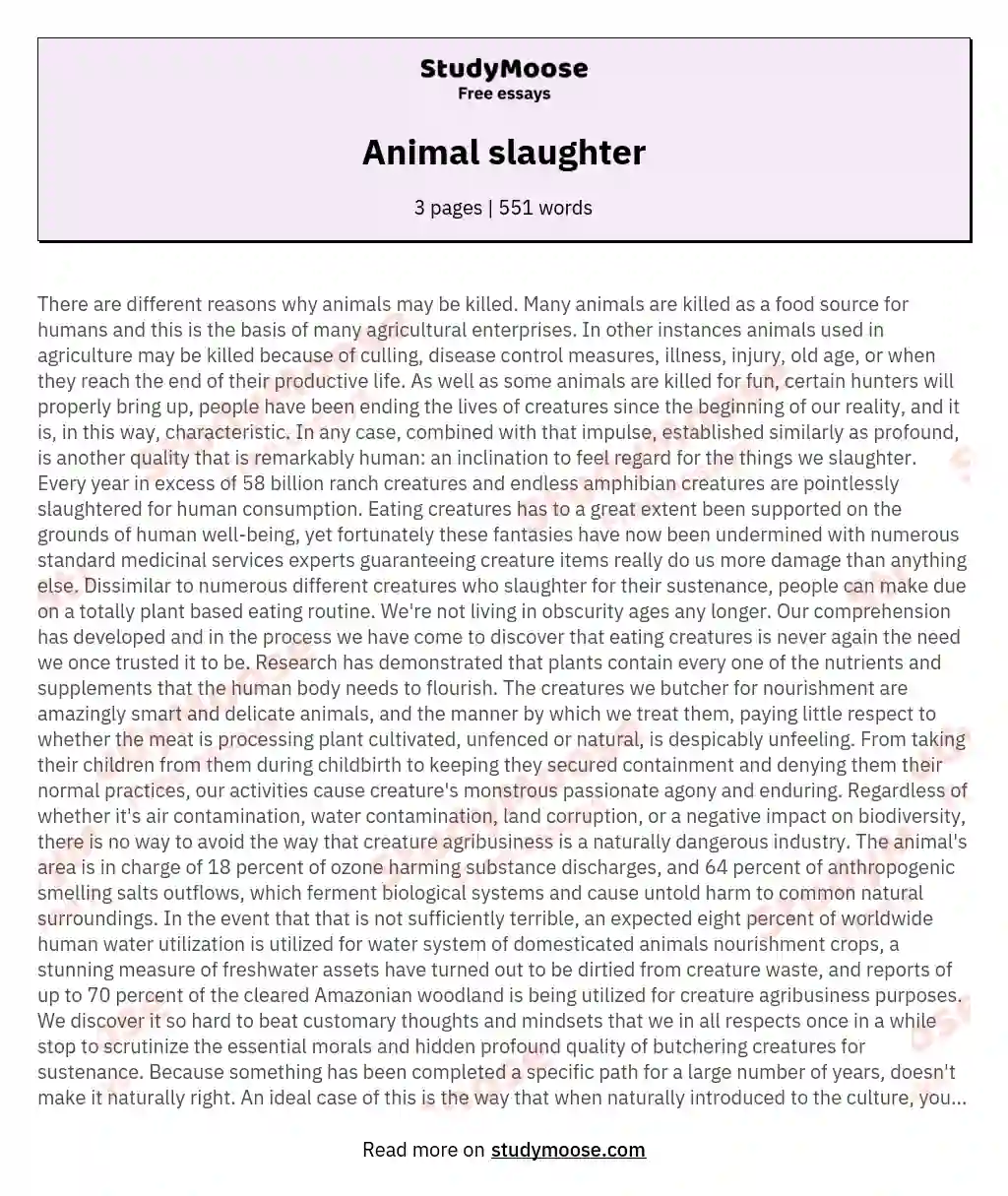 Animal slaughter essay