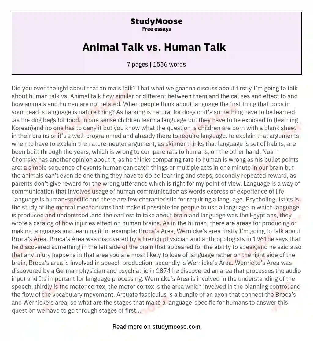 Animal Talk vs. Human Talk   essay