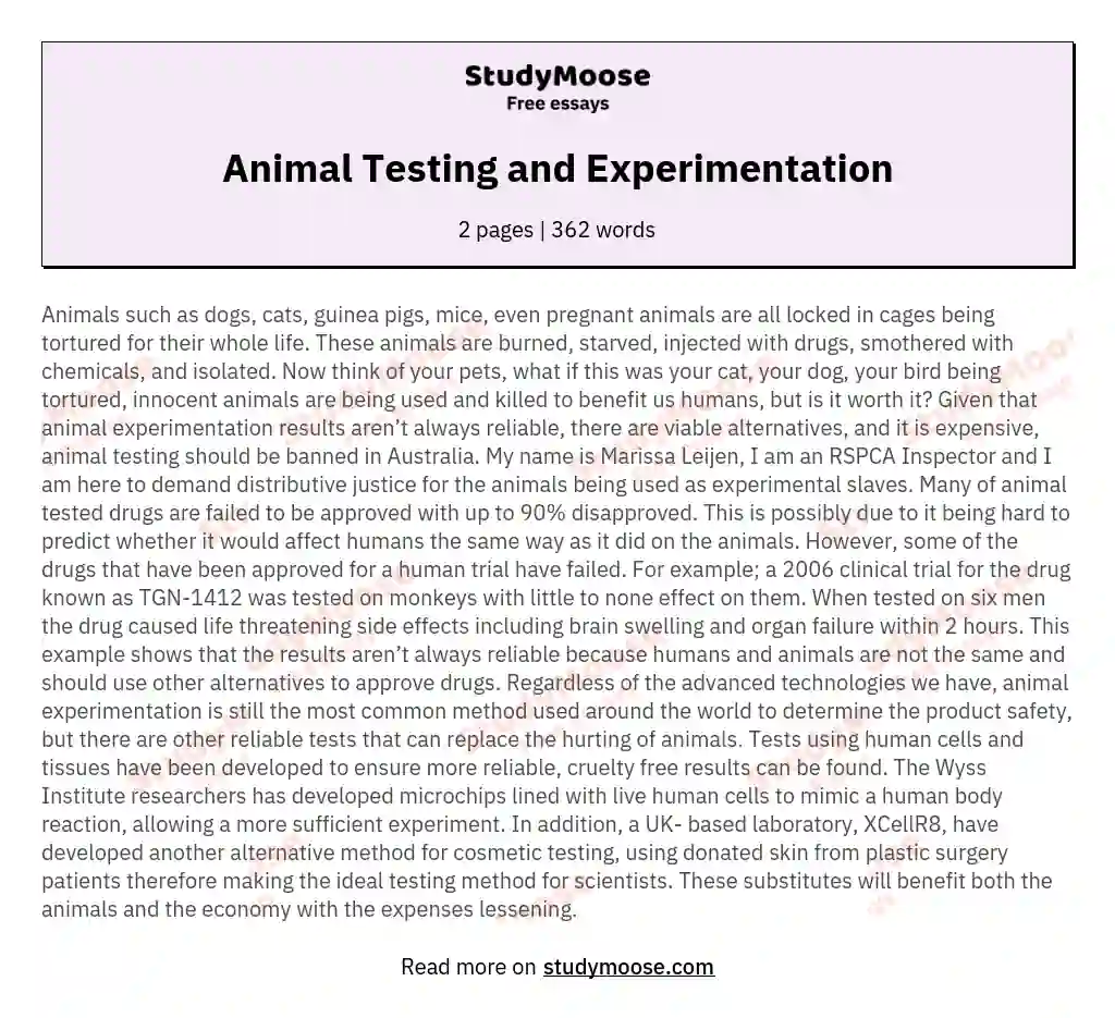 thesis statement on why animal testing is wrong
