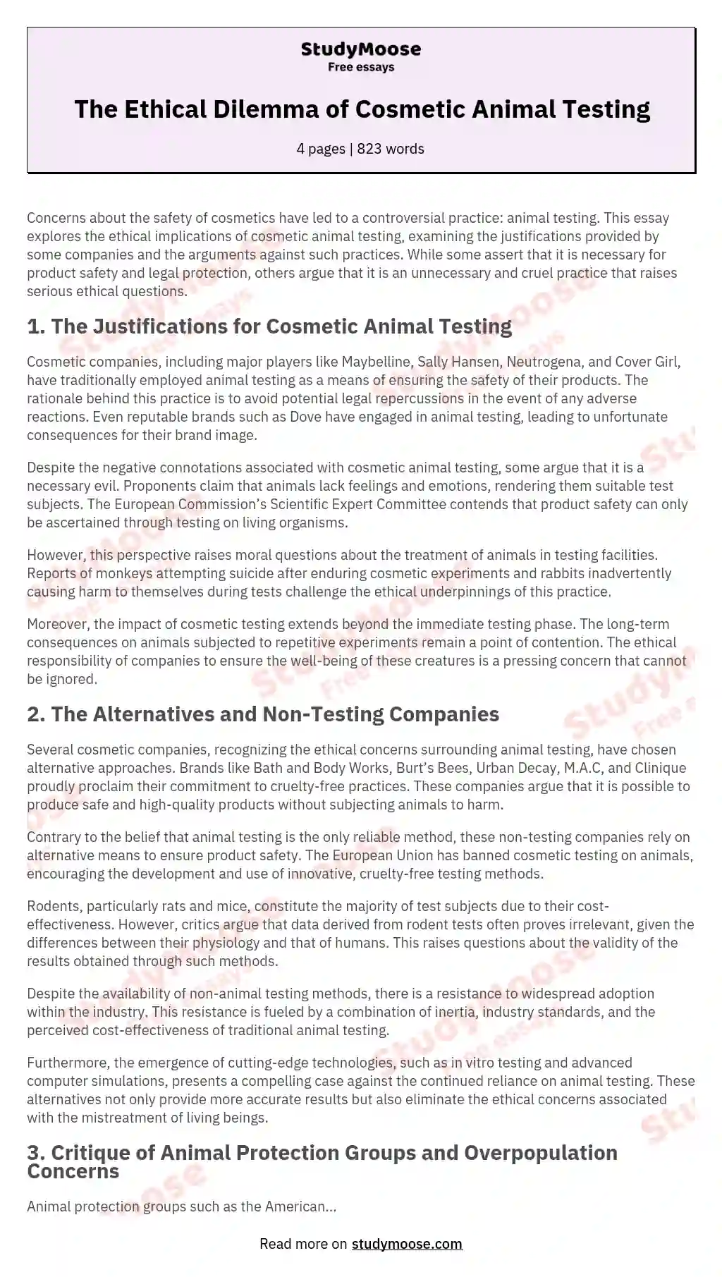 The Ethical Dilemma of Cosmetic Animal Testing essay