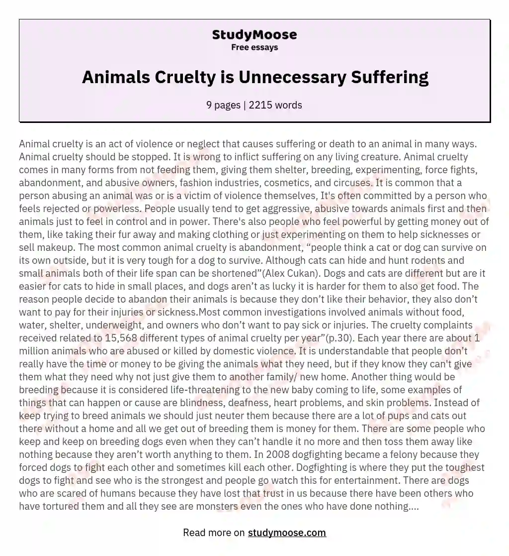 Animals Cruelty is Unnecessary Suffering