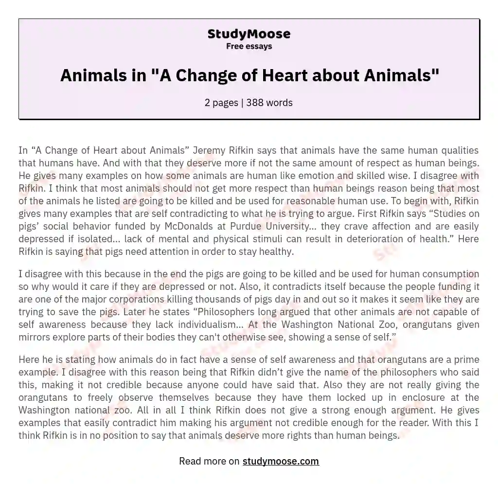 Animals in "A Change of Heart about Animals"