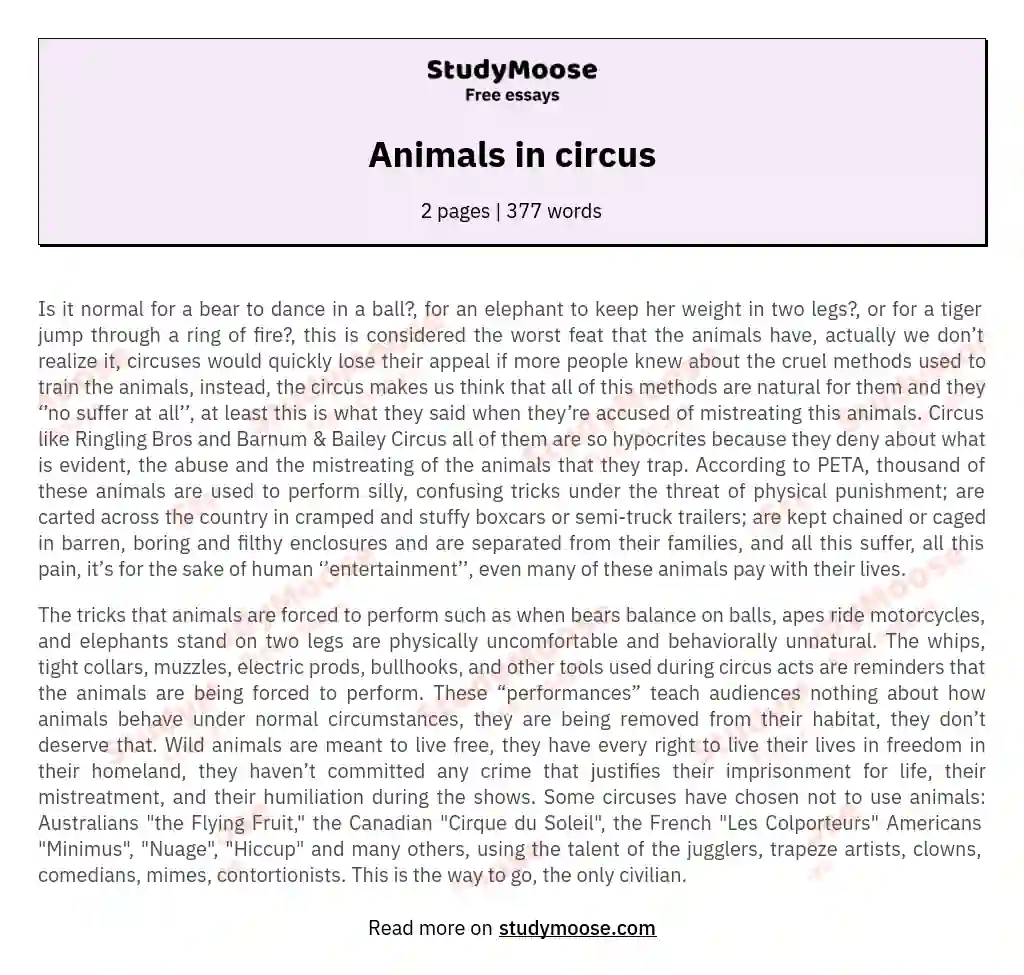 animals for entertainment essay