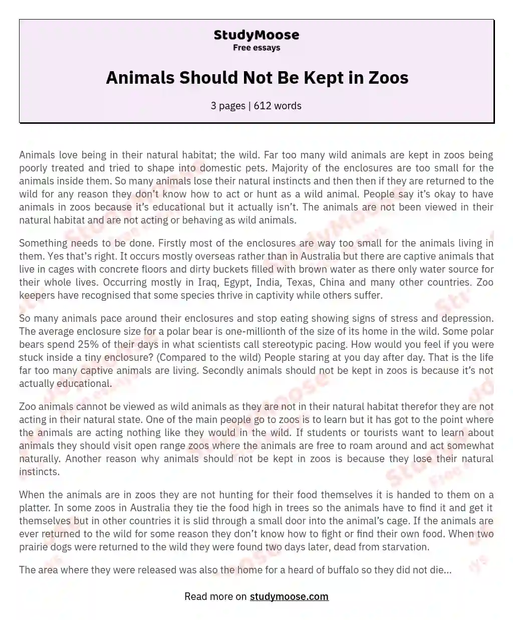 Animals Should Not Be Kept in Zoos essay